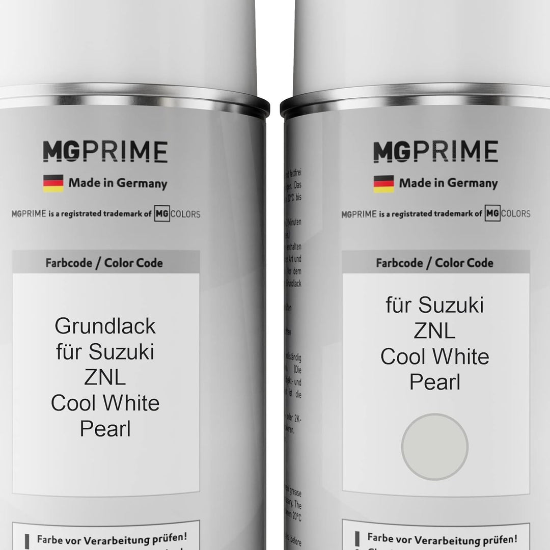 MG PRIME Autolack Sprühdosen Set für Suzuki ZNL Cool White Pearl Grundlack Basislack Klarlack Sprayd