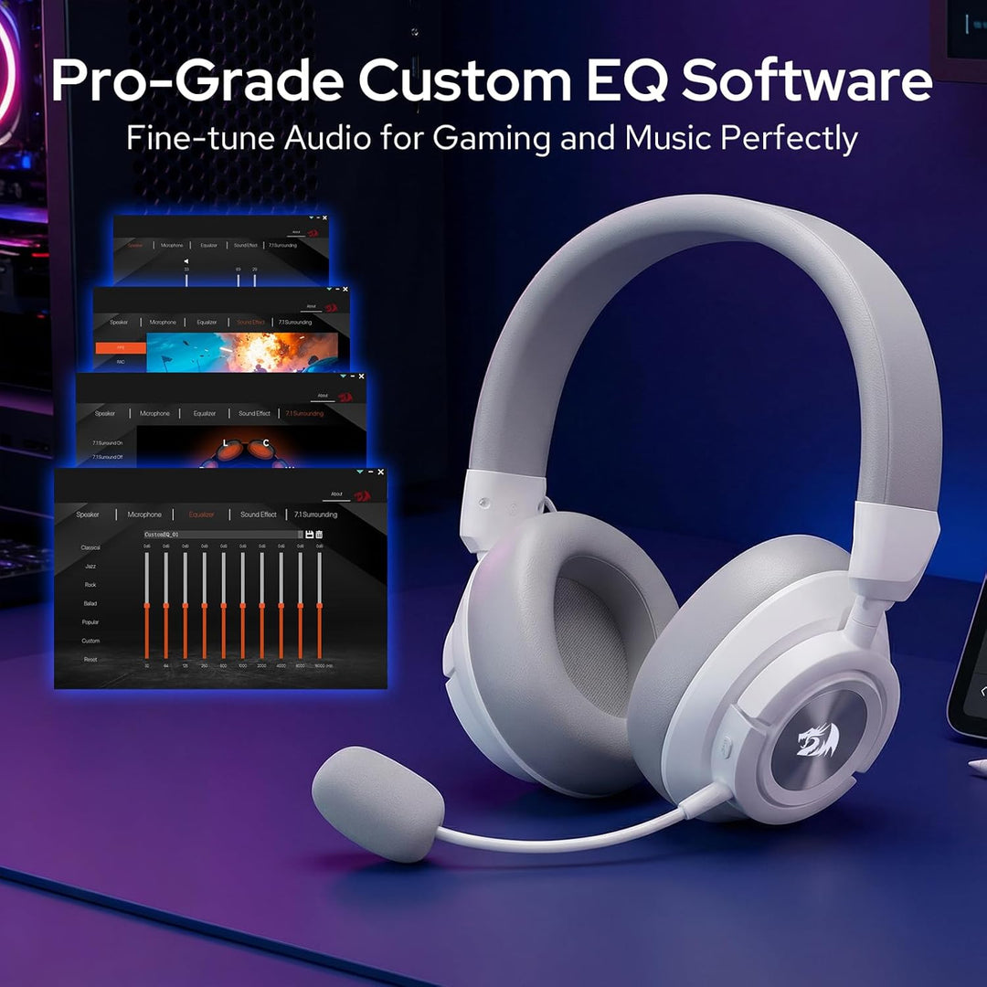 Redragon H889 Kabelloses Gaming-Headset 4-in-1 (2,4 GHz/BT/USB/3,5 mm), 51 h Akkulaufzeit, Laden wäh
