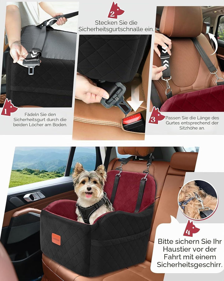 Hunde-Autositz für kleine/mittelgrosse Hunde, tragbarer Welpensitz mit erhöhtem Kissen, vollständig
