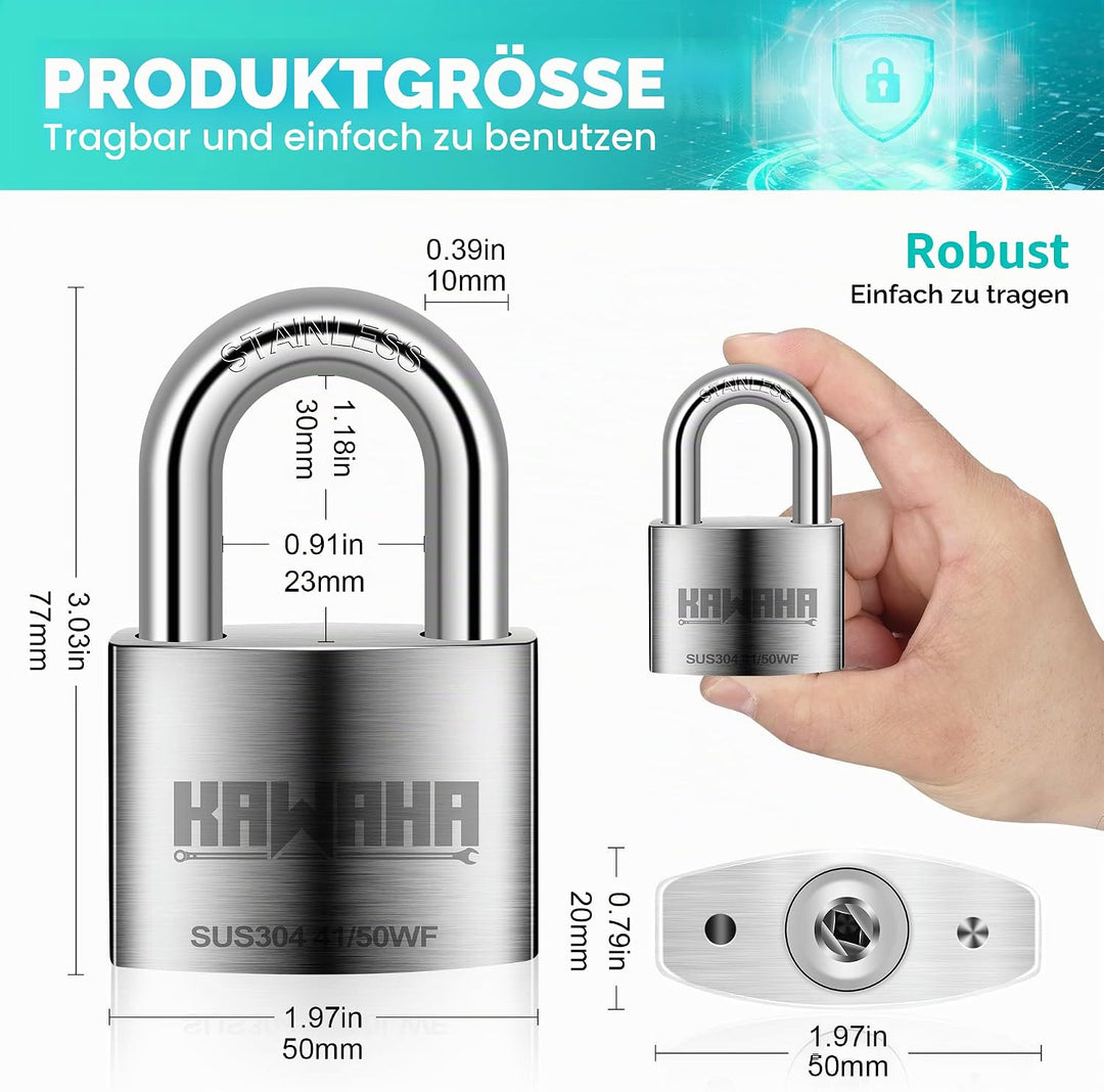 41/50KD-3SK 50mm Hochsicherheitsschloss mit Schlüssel für Innen und Aussen (SUS304 Edelstahl, Robust