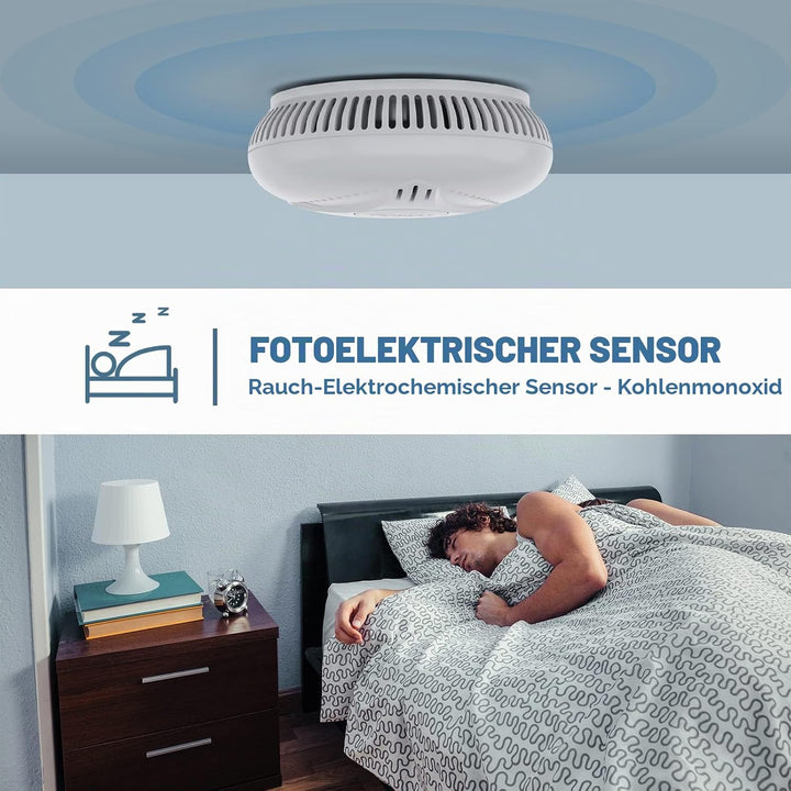 5er Set Rauchmelder 10 Jahre Batterie, Rauchwarnmelder Feuermelder mit Fotoelektrischem Sensor, TÜV
