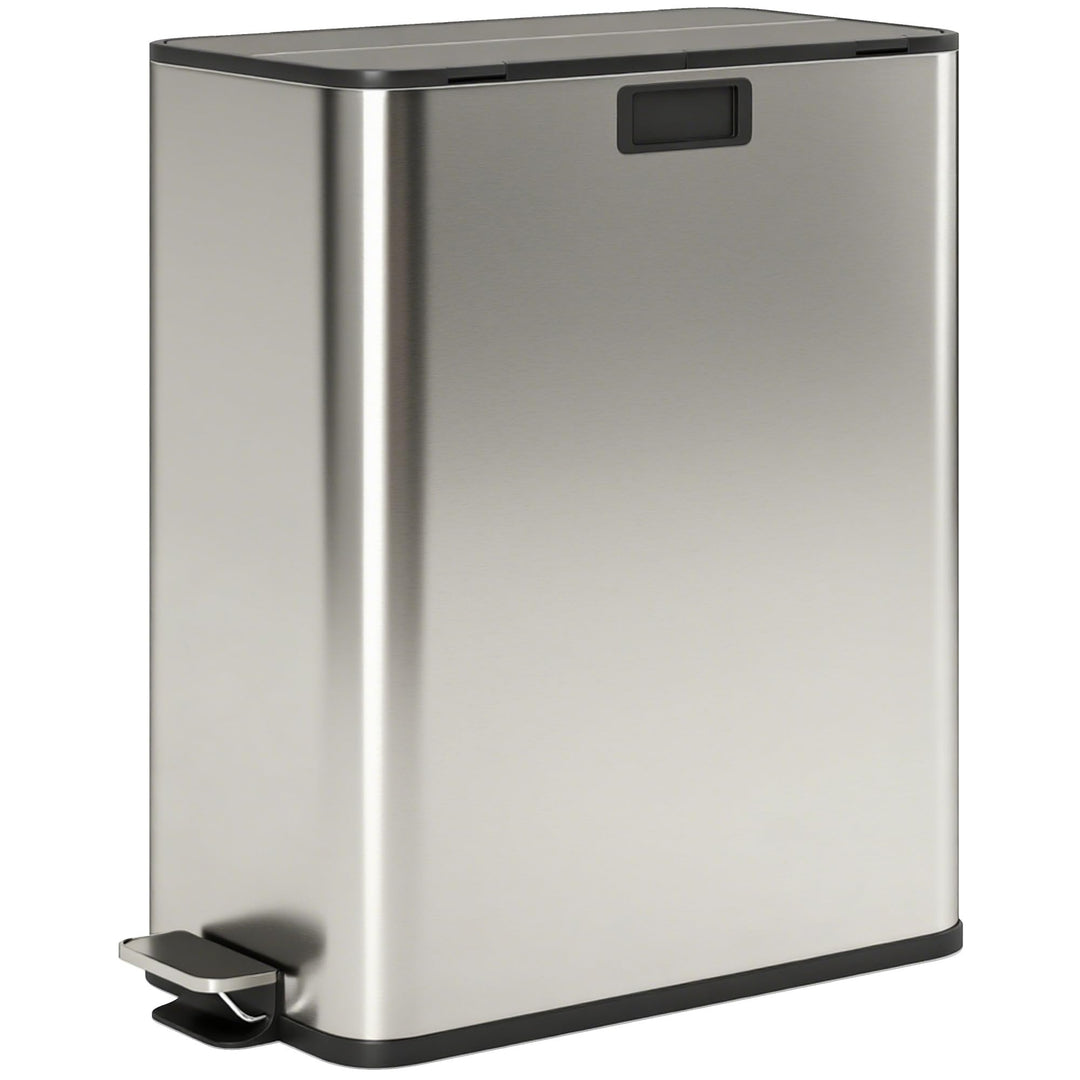 HOMCOM Küchenmülleimer Soft-Close-Schmetterlingsdeckel 2 x 28L Silberton | Edelstahl-Tretmülleimer,