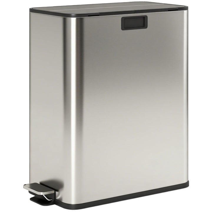 HOMCOM Küchenmülleimer Soft-Close-Schmetterlingsdeckel 2 x 28L Silberton | Edelstahl-Tretmülleimer,