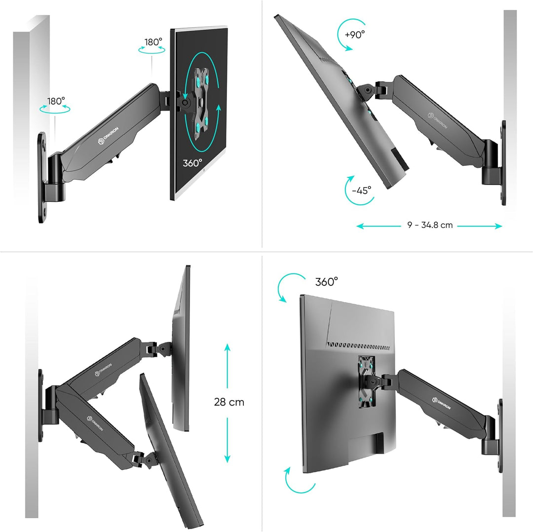 ONKRON Monitor Wandhalterung/TV Halterung für 13-34'' Flach & Curved Bildschirme max VESA Wandhalter