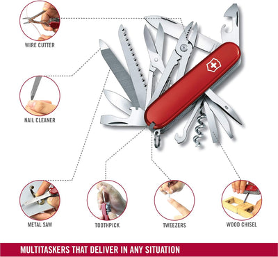Victorinox Taschenmesser Handyman (24 Funktionen, Kombizange, Holzmeissel, Metallsäge) rot & Dual-Me