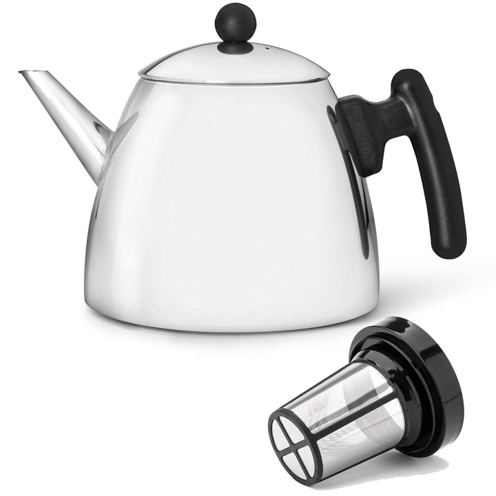 Teekanne Set 1.2 Liter - Edelstahl doppelwandig silber - Grosser Teebereiter mit Tee-Filter-Sieb-Auf