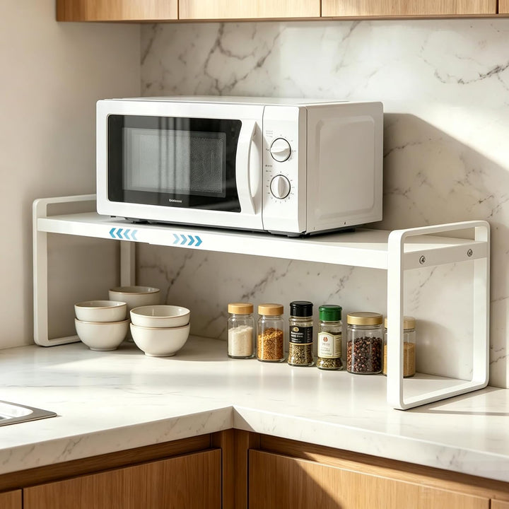 Erweiterbares Schrankregal - 24-42cm Stapelbarer Küchenregal Organizer für Küchenschrank und Arbeits