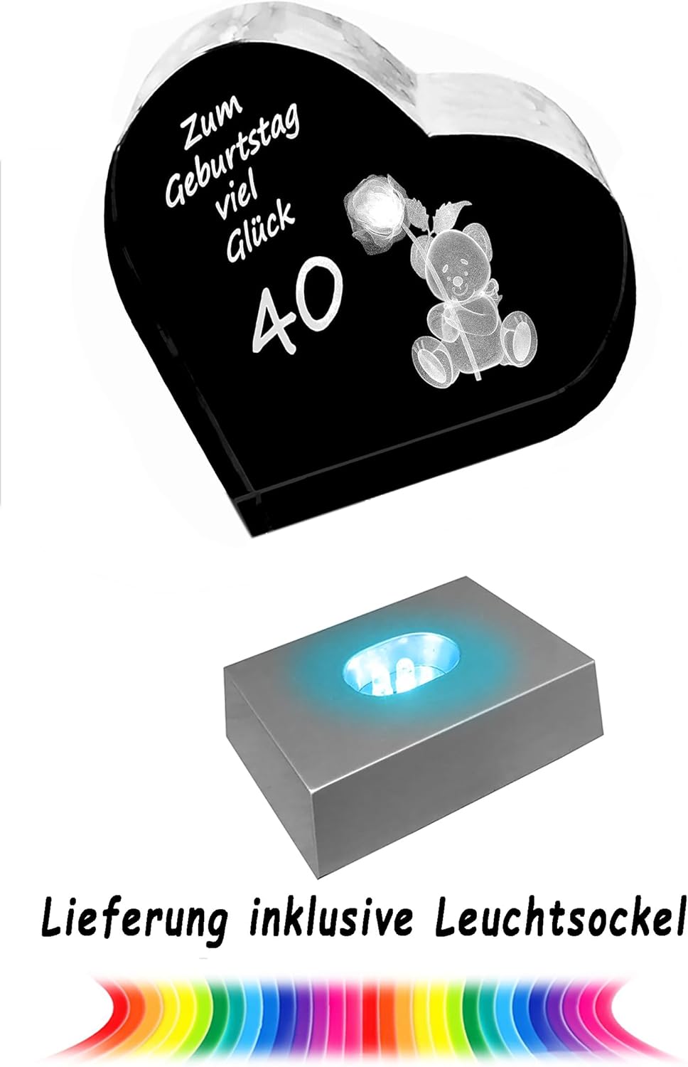 Kaltner Präsente Geschenkidee - Herz aus Glas: Kristallglas mit 3D-Laser-Gravur Teddy Rose/Zum Gebur