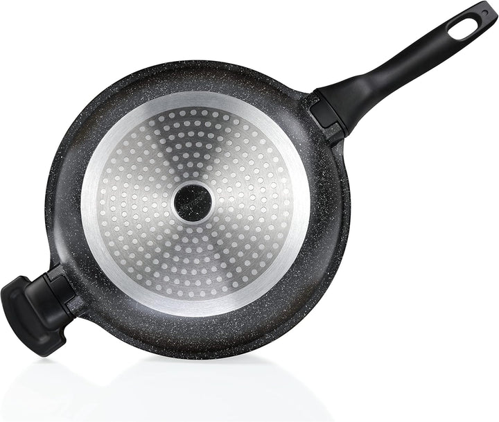 Linnuo Schmorpfanne Bratpfanne 28 cm hoher Rand, Aluguss Pfanne mit Deckel 28cm, abnehmbare Griffe,
