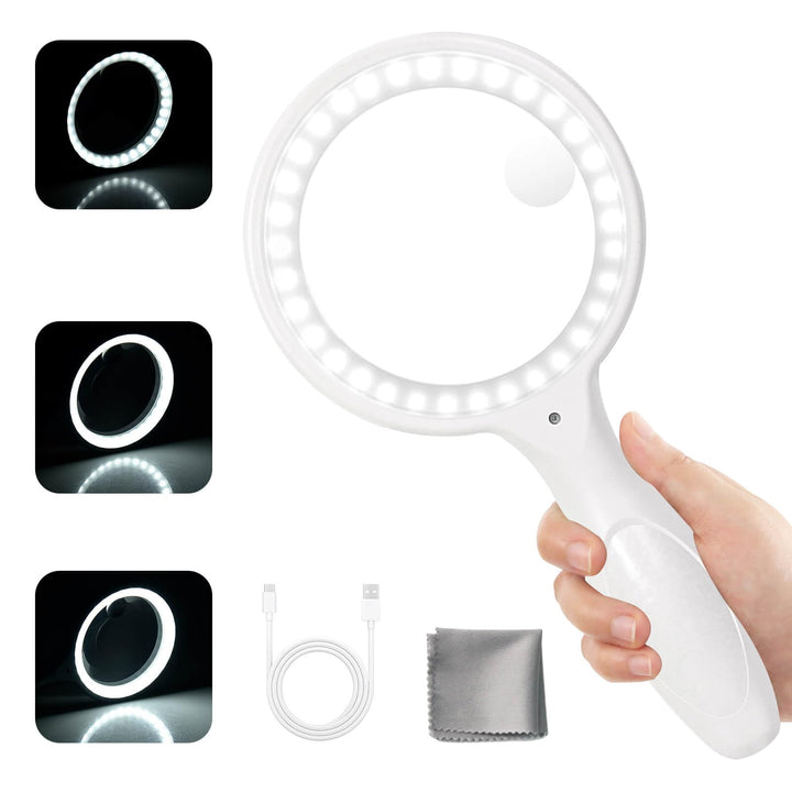 Lupe mit Licht, Afaneep Leselupe 30x 60x Handlupe, 3 Modi 33 LED Leselupe mit Licht für Senioren Gro