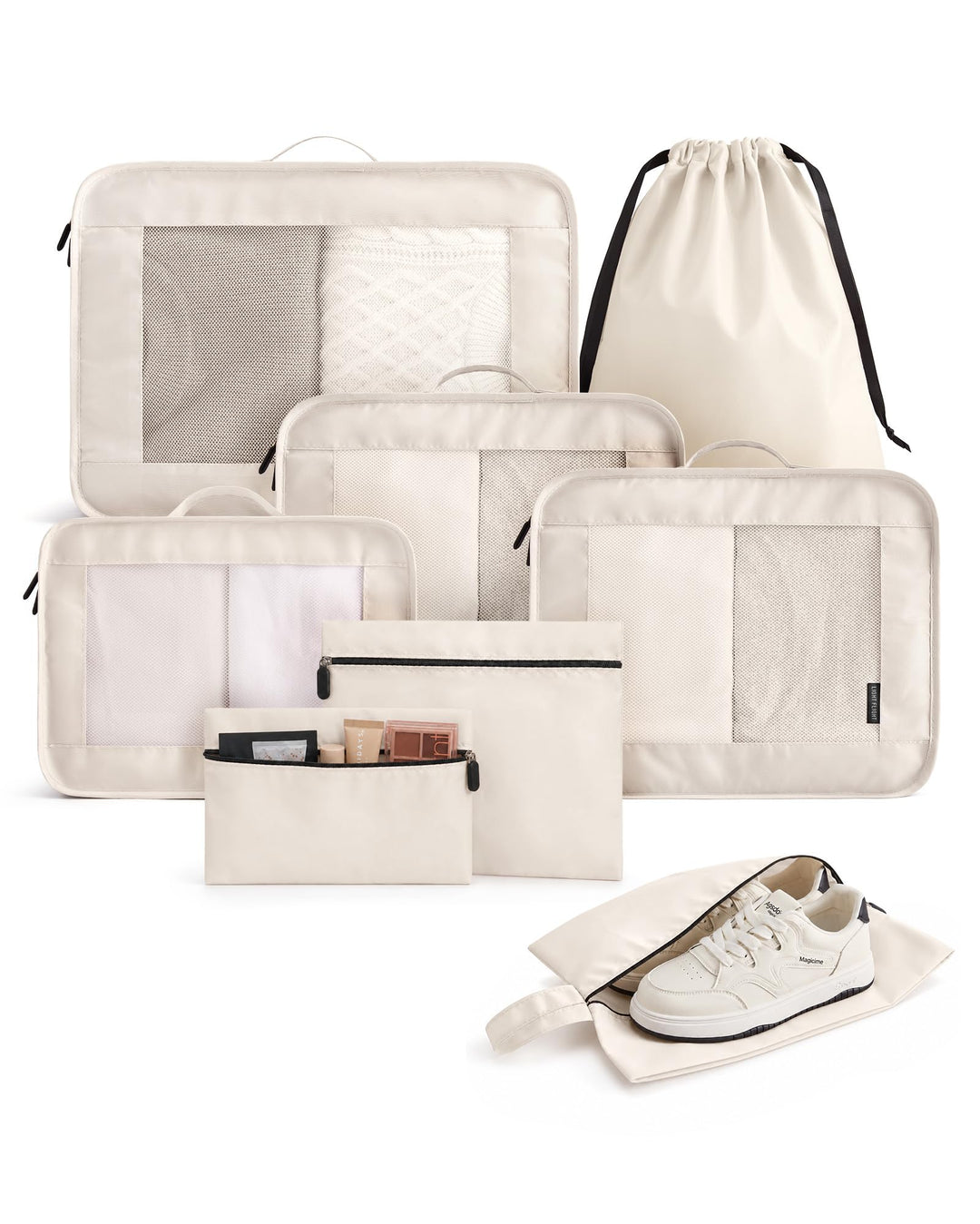 Light Flight 8-teilig Packwürfel Koffer Organizer Set Packing Cubes Reise Beige 8-teilig Koffer Orga