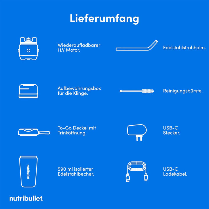 nutribullet Flip NBP016EUC, tragbarer Mixer mit Thermobecher (590 ml), hält Getränke 24 Stunden kalt