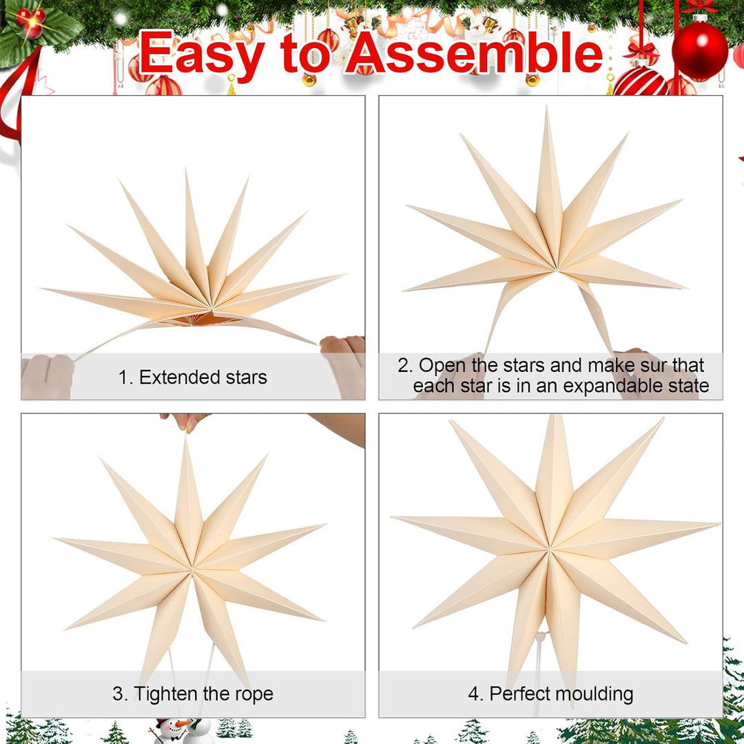 5 Stück Papiersterne Weihnachten Beige 30cm 9 Zacken Creme Papiersterne Faltsterne Aufhängen Weihnac