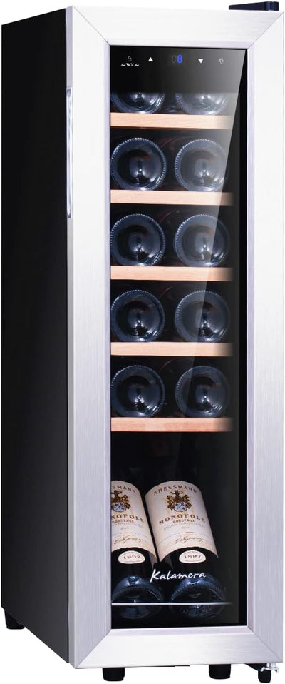 Kalamera Weinkühlschrank, 12 Flaschen 35 Liter Weinklimaschrank klein mit Kompressor, 5-18°C, KRC-35