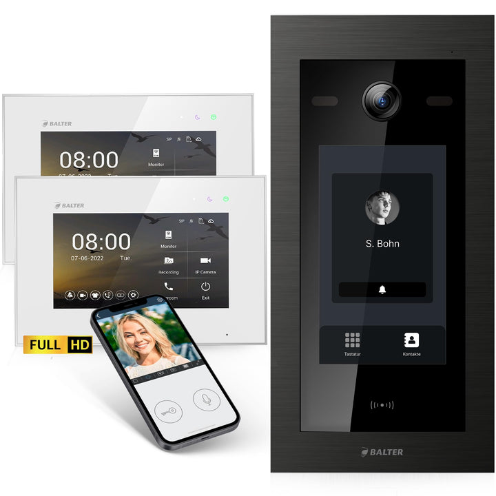 Balter EVO-HD Video Türsprechanlage mit Touchscreen Türstation, Video Türklingel, Smartphone App, 1