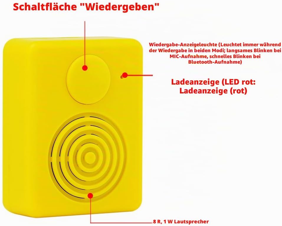 16 MB Diktiergerät mit Lautsprecher, unterstützt Bluetooth und Mikrofonaufnahmen,16 Minuten einfache