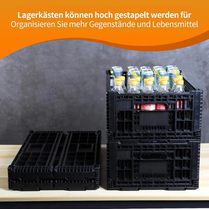 Faltbare Aufbewahrungsbox 52L – Robuste Kunststoffkiste stapelbar – Milchkästen Kunststoff – Lagerki