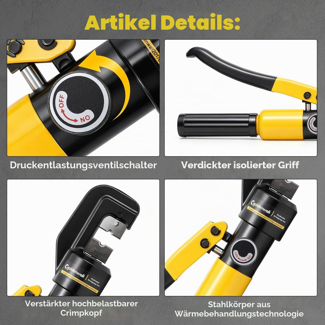 CGOLDENWALL 10T Hydraulische Crimpzange mit 9 Sätzen der Crimpformen 4-70 mm² für Kupfer-Aluminium-K