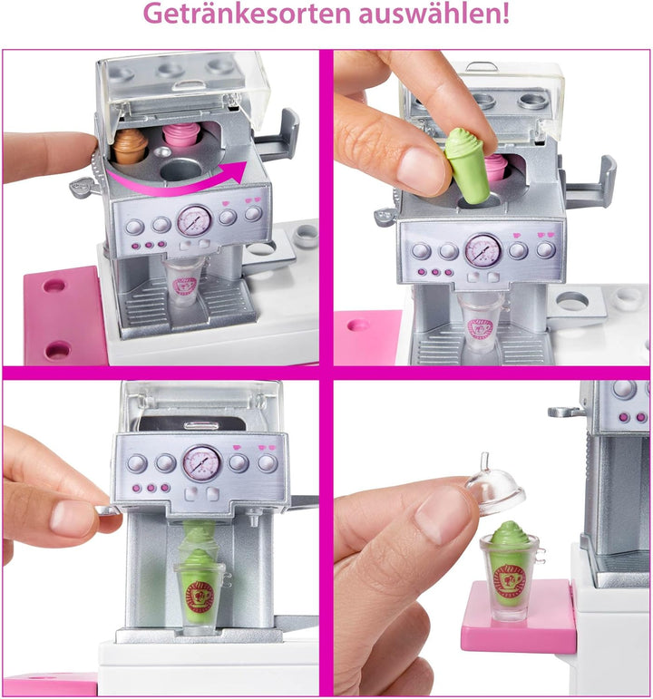 Barbie GMW03 - Naschcafé Spielset, kurviger Blonde (30,4 cm), +20 realistische Spielteile: Maschine,