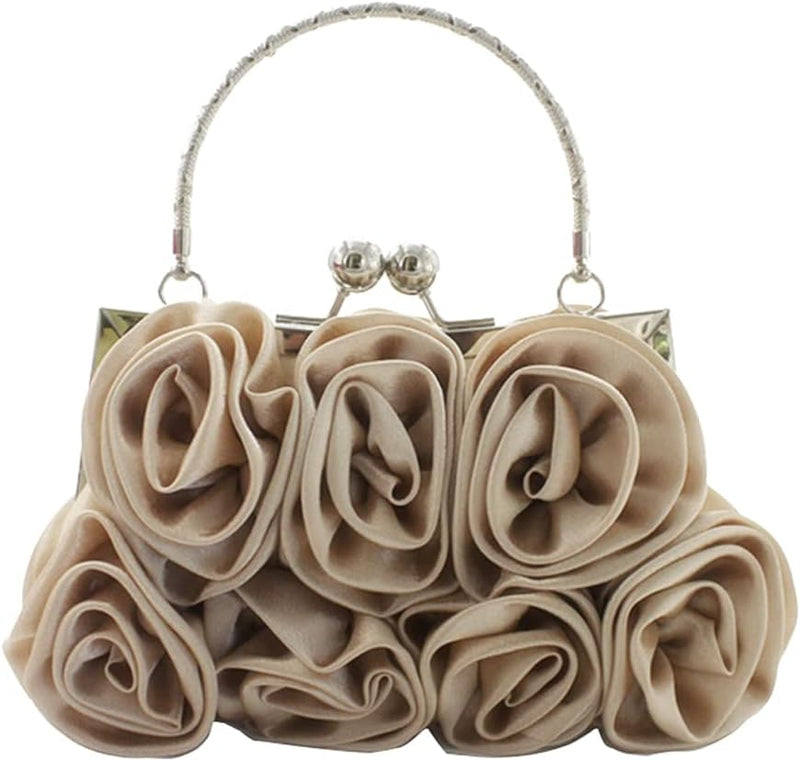 CORIOS Damen Elegante Abendtasche Blumen Clutch Tasche Handtasche mit Kette Kiss Lock Mini Rose Schu