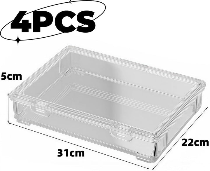 MHwan Dokumentenbox A4, 4 Stück Stapelbare Plastikbox mit Deckel, Robust und Langlebig, BPA-Frei, fü