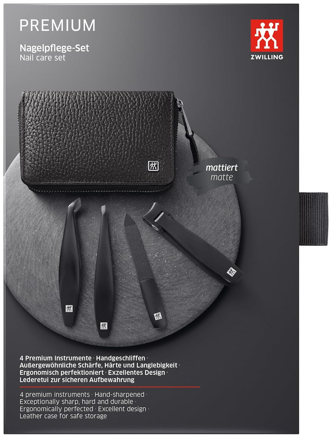 ZWILLING Maniküre-Set (4 teilig, Echtleder Etui, Druckknopfverschluss, Reiseset, mit Nagelknipser un