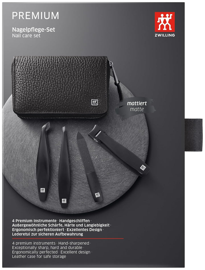 ZWILLING Maniküre-Set (4 teilig, Echtleder Etui, Druckknopfverschluss, Reiseset, mit Nagelknipser un