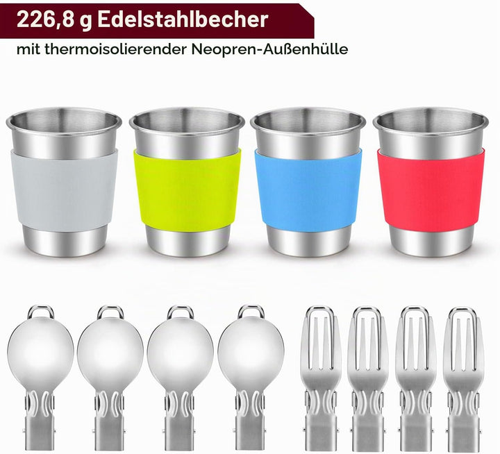 Odoland Camping Geschirr Set, Kochgeschirr für Outdoor Kochen für Camping, Rucksacktourismus, Kochen