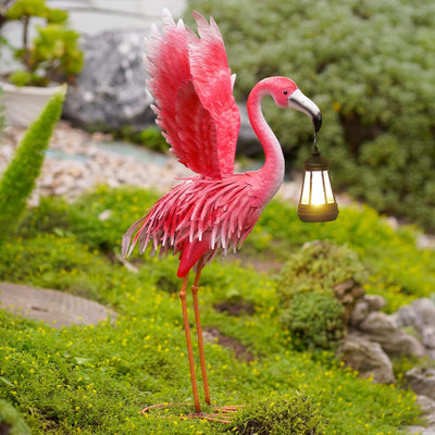 Yeomoo Flamingo Deko Figur mit Solarlampen Gartendeko für Draussen: Flamingo Figuren Solarlampen für