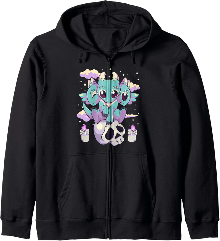 Pastel Goth Kawaii Okkulter Drache mit drei Köpfen Kapuzenjacke