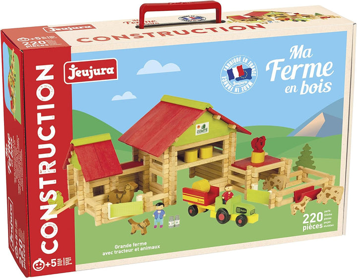 Jeujura 8059 Grosser Bauernhof mit Traktor und Tieren, 220 Stück, Mehrfarbig, Norme