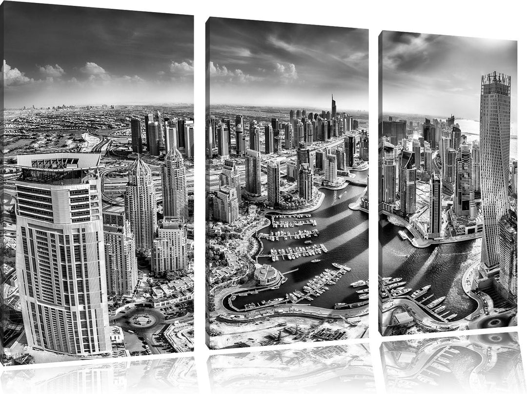 Pixxprint Monocrome, Dubai Hotel Burj al Arab 3-Teiler Leinwandbild 120x80 Bild auf Leinwand