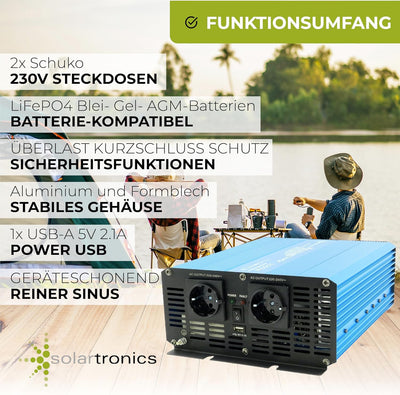 solartronics Spannungswandler TS2000 24V 2000/4000 Watt Reiner Sinus blau Solar Inverter Wechselrich