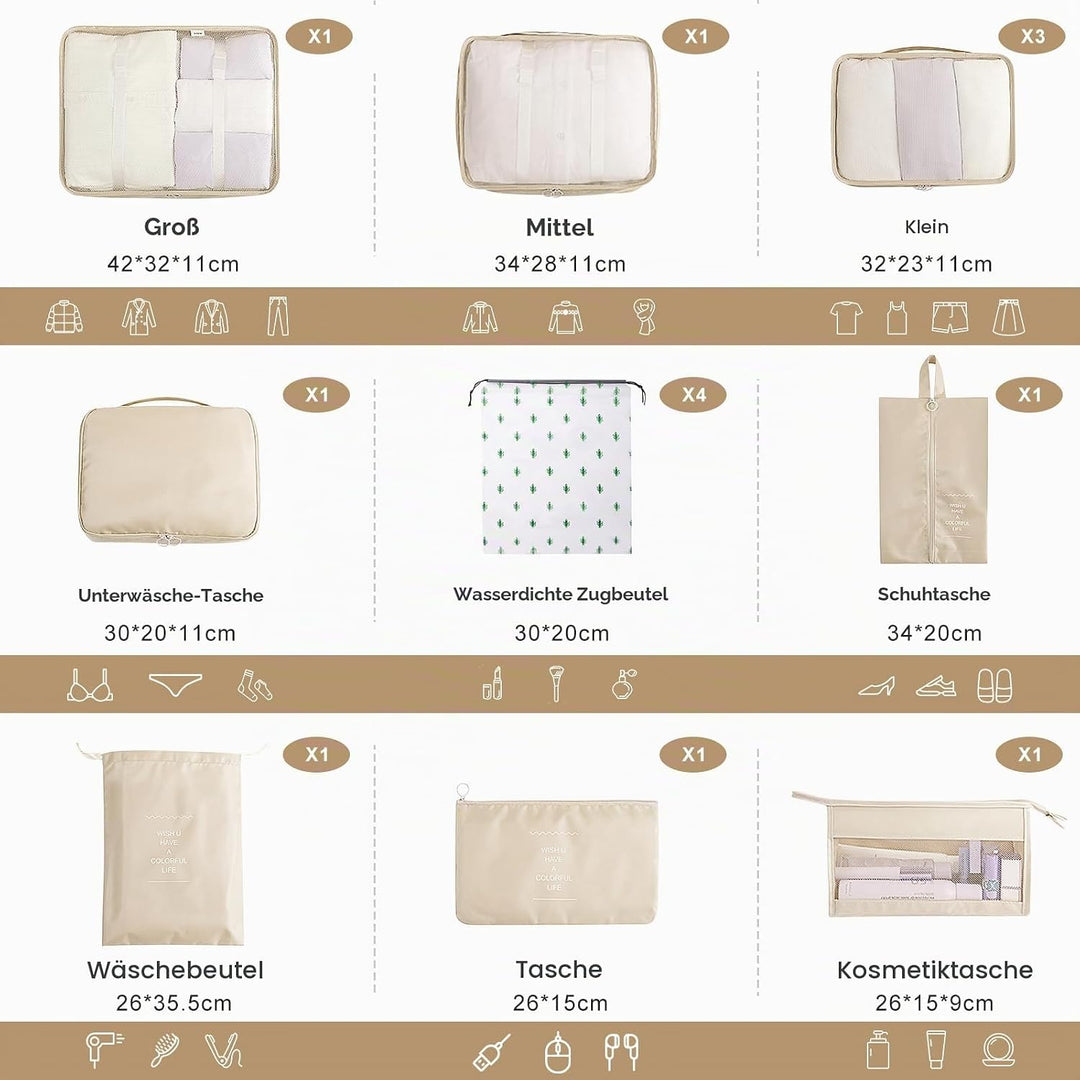 Koffer Organizer Set, 14 Stück Wasserdicht Packing Cubes, Multifunktionale Travel Packwürfel, Koffer