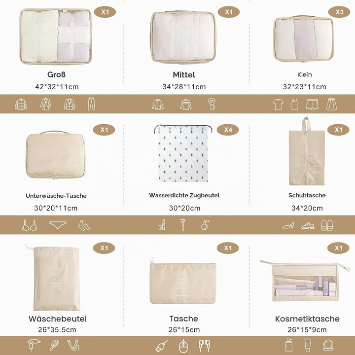 Koffer Organizer Set, 14 Stück Wasserdicht Packing Cubes, Multifunktionale Travel Packwürfel, Koffer