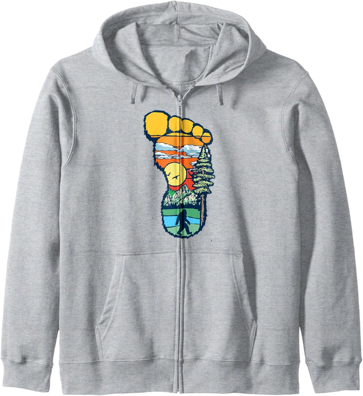 Bigfoot Footprint Artistic Outdoors Sunset Trees & Mountains Kapuzenjacke