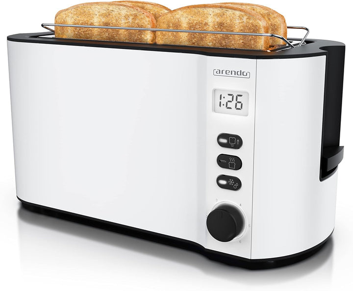 Arendo - Toaster Edelstahl Langschlitz 4 Scheiben - Doppelwandgehäuse - Integrierter Brötchenhalter