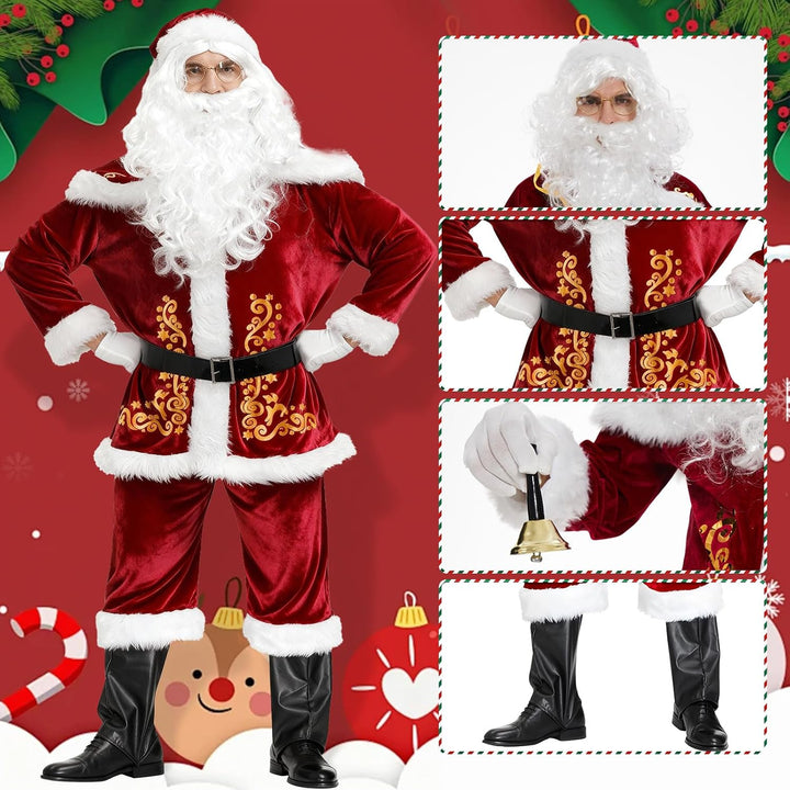 Ulikey Weihnachtsmann Kostüm Herren, Weihnachtsmann Outfit Erwachsene Nikolaus Kostüm Herren Set mit