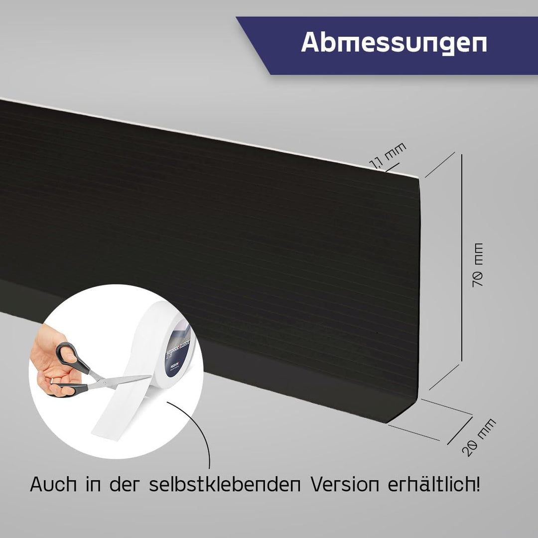 HOLZBRINK Weichsockelleiste Schwarz Knickleiste ohne Klebestreifen, Material: PVC, 70x20mm, 25 Meter
