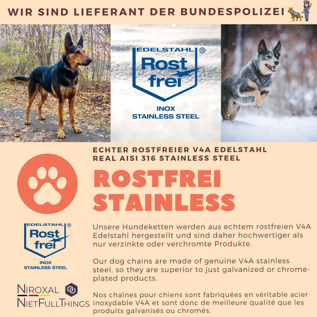rostfreie Kombikette für Hunde - das ORIGINAL mit Zugstop - Edelstahl Hundekette Ketten Halsband kur