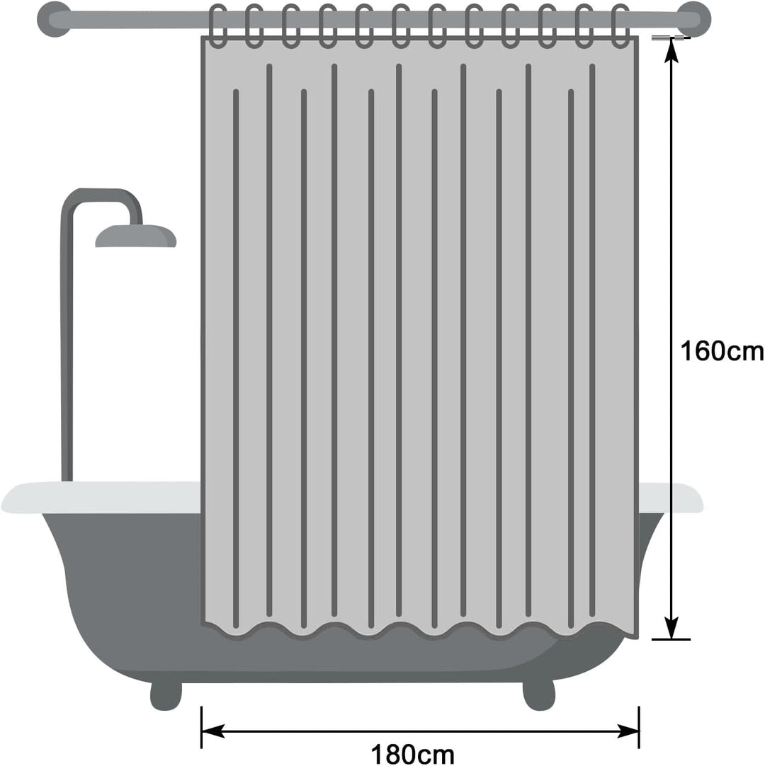 EurCross Duschvorhang 180x160 cm Grau Wasserdicht Stoff Duschvorhänge für Badezimmer Badewanne, Anti
