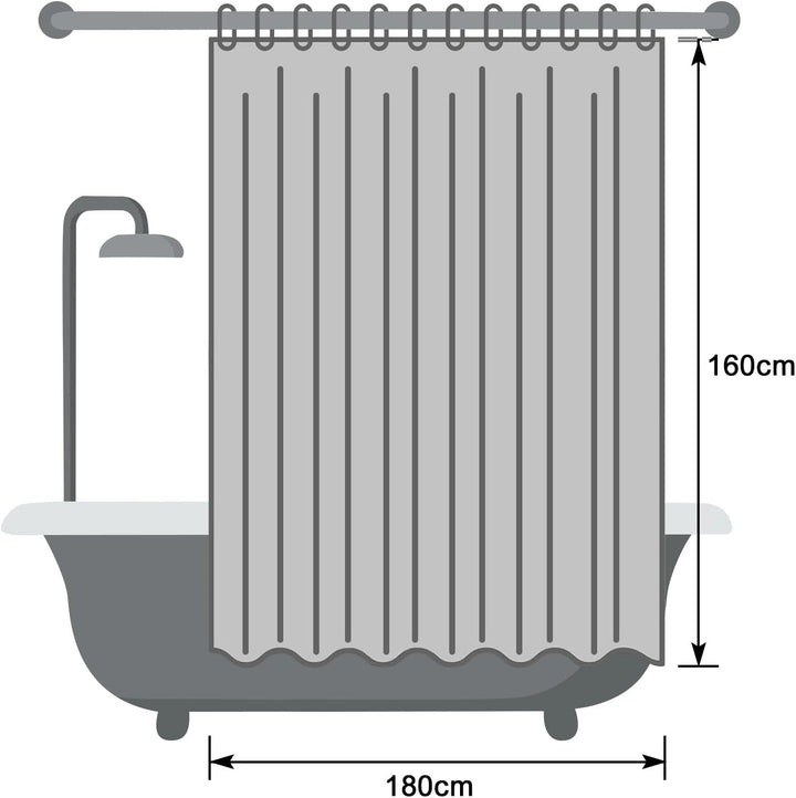 EurCross Duschvorhang 180x160 cm Grau Wasserdicht Stoff Duschvorhänge für Badezimmer Badewanne, Anti