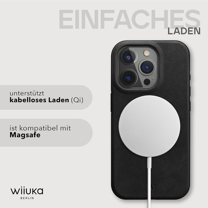 WIIUKA Hülle für iPhone 15 Pro, Leder aus Deutschland, Lederhülle extra Dünn, Premium Handyhülle, Ca
