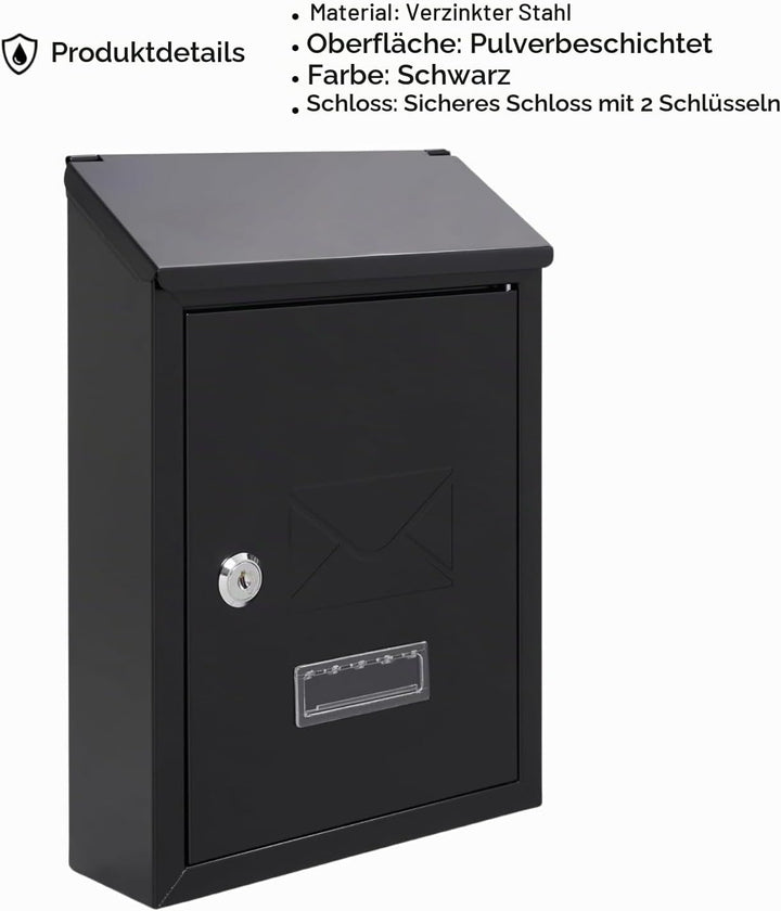 Assorted Collections Wandbriefkasten, abschliessbarer Briefkasten mit 2 Schlüsseln, wetterfester Bri