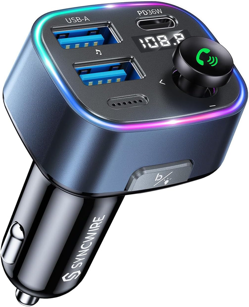 SYNCWIRE Bluetooth 5.3 FM-Transmitter-Autoladegerät 48W (PD 36W &12W) Dualer USB-Anschluss Ladegerät