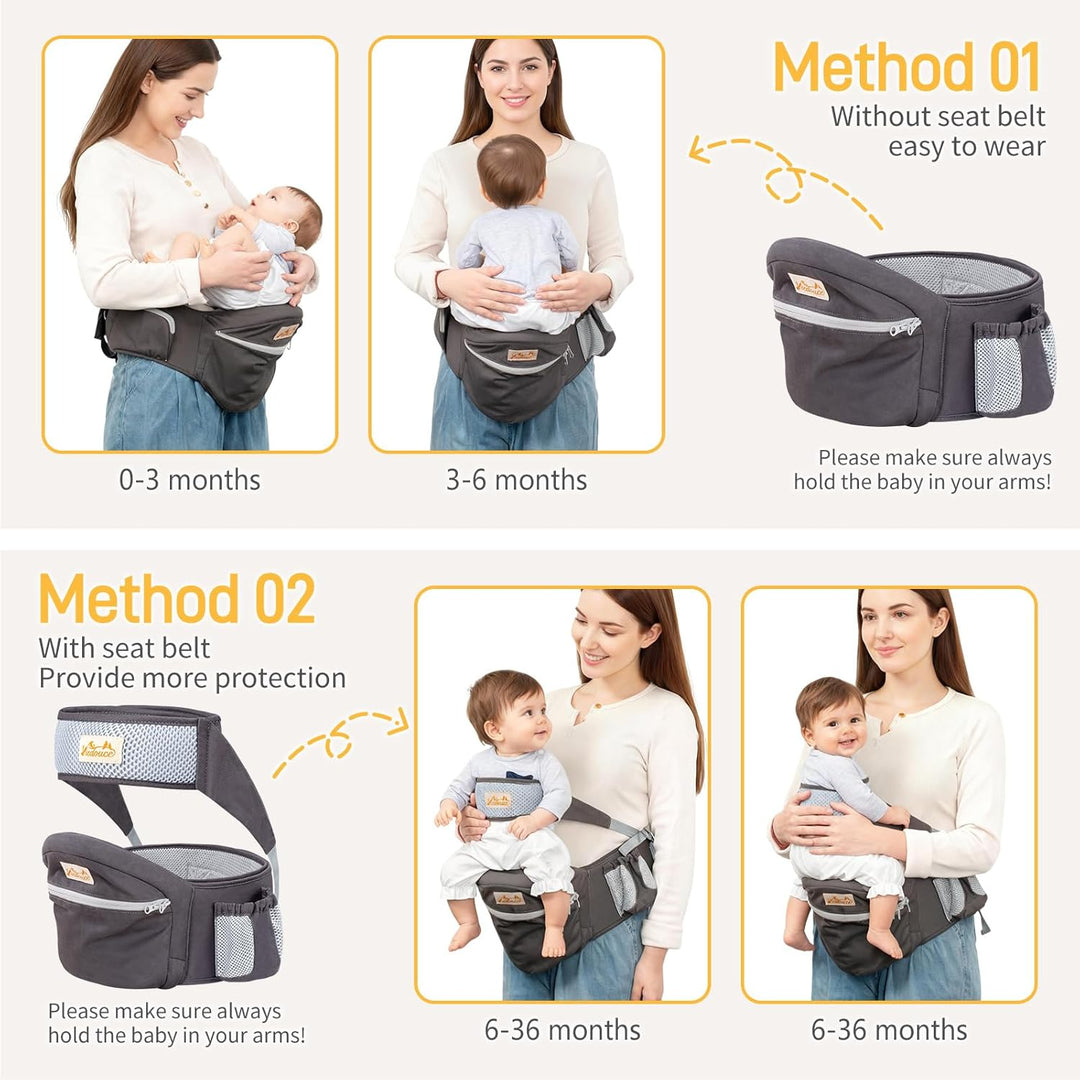 Viedouce Baby Hüftsitz Ergonomische mit Sicherheitsgurt Schutz,Reine Baumwolle Leicht und atmungsakt