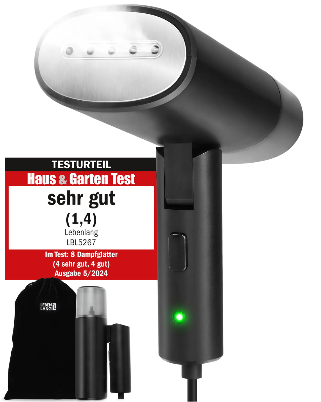 LEBENLANG Steamer Dampfglätter Reise - Kompakt Faltbar &amp; Inkl. Reise Set I Steam Iron Dampfbürste Da