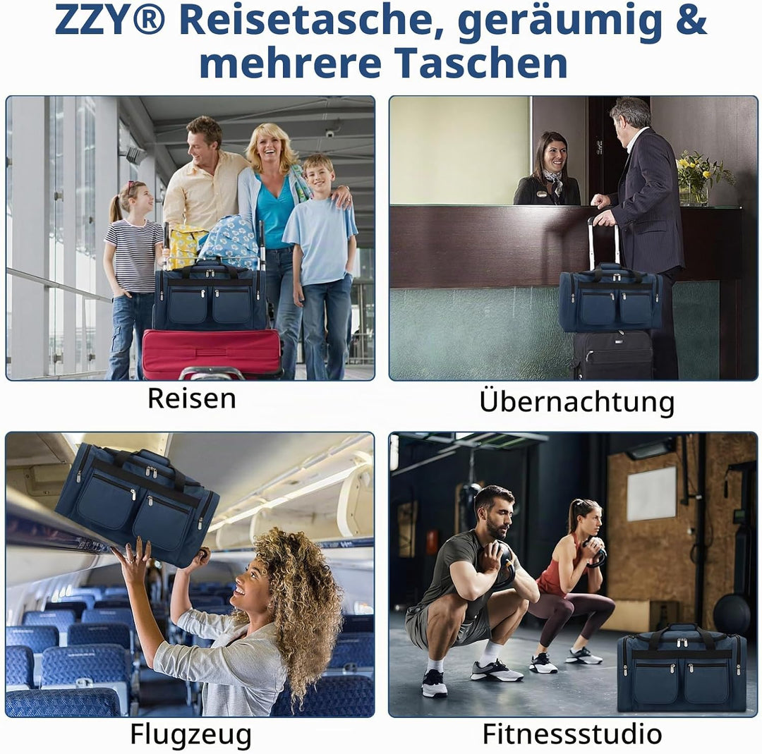 ZZY Sporttasche 40L für Herren mit 2 Seitentaschen &amp; Wasserabweisend - Leichte Reisetasche für Sport