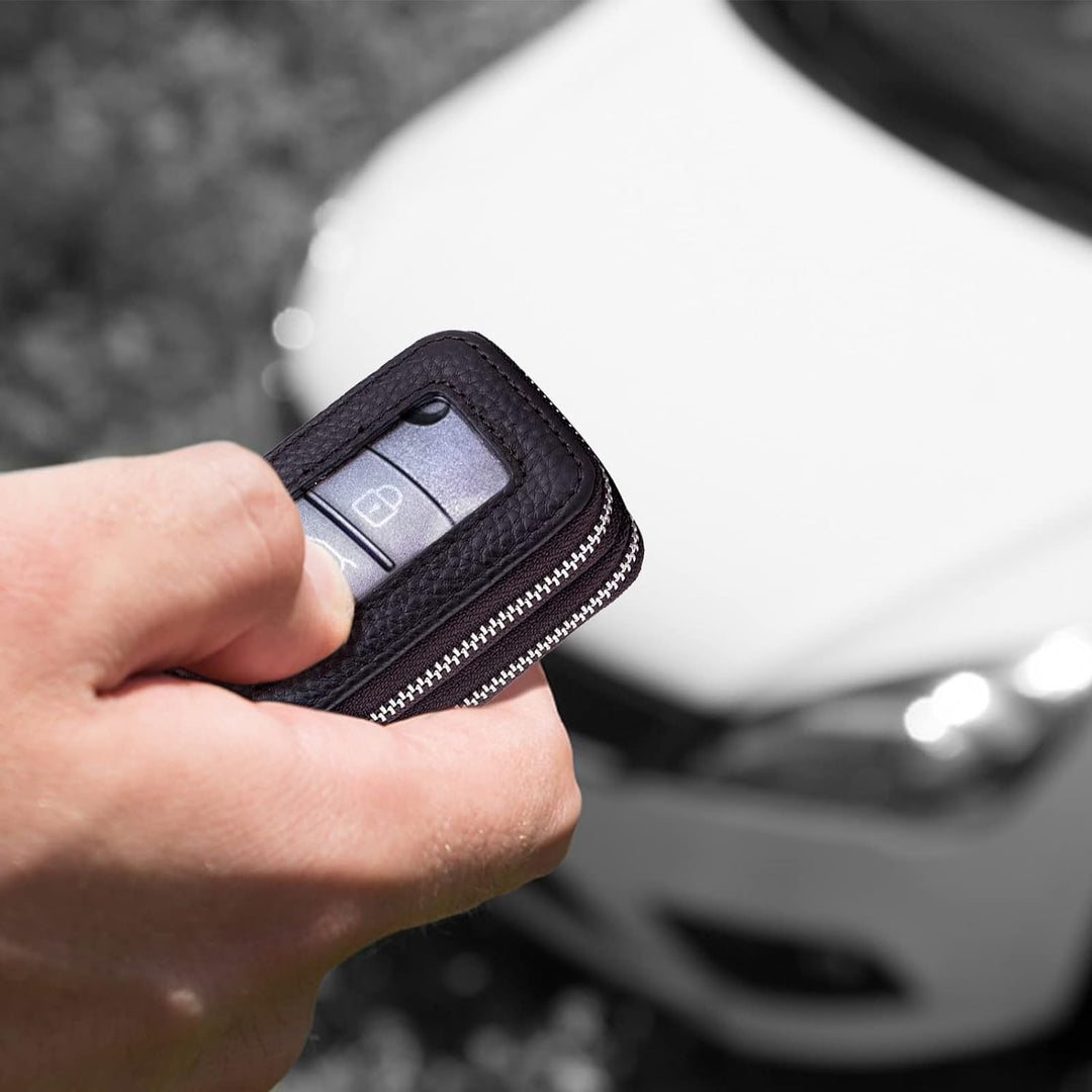 PORRASSO Schlüsseletui Leder Autoschlüsseltasche Schlüsseltasche Doppelter Reissverschluss Schlüssel