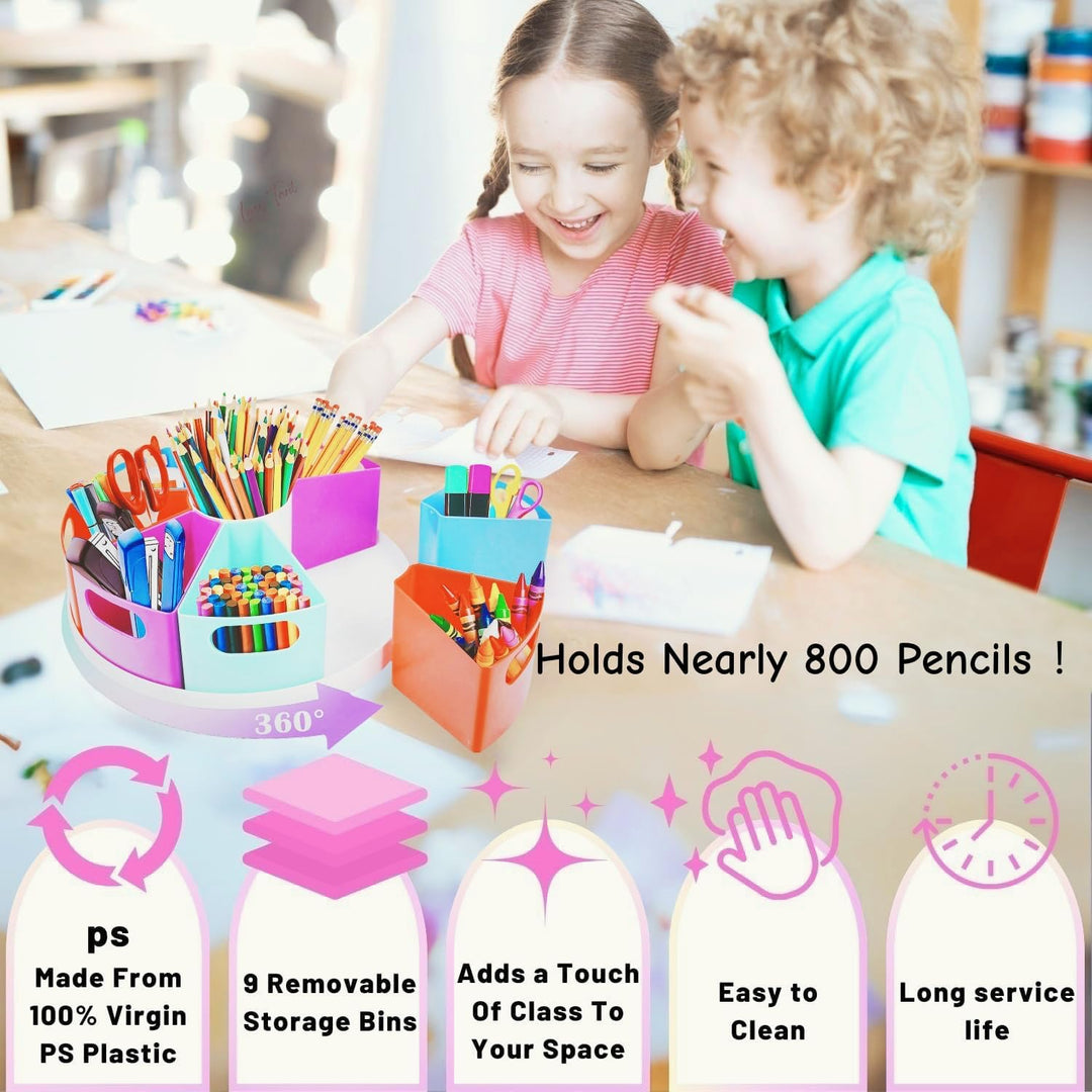 ZERUIDM Rotierende Stiftehalter Schreibtisch Organizer, Kinder Rotation Stifte Organizer mit 9 Fäche
